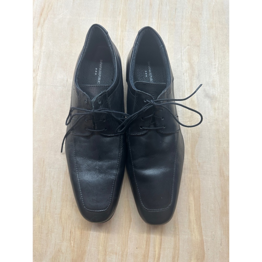 Banana Republic Mens Black Leather Lace Up Apron Toe Derby Dress Shoes 10.5
